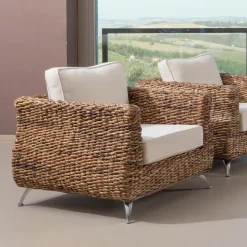 Poltrona Outdoor in Intreccio di Banano con Cuscini – Legolas