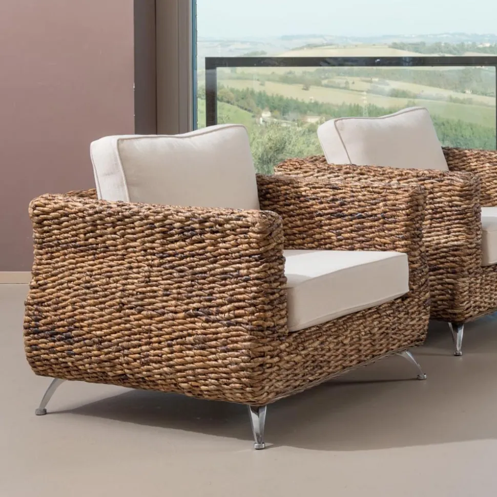 Poltrona Outdoor in Intreccio di Banano con Cuscini – Legolas