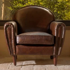 Poltrona per Interno in Cuoio Vintage Effetto Invecchiato Dark Brown - Timbro