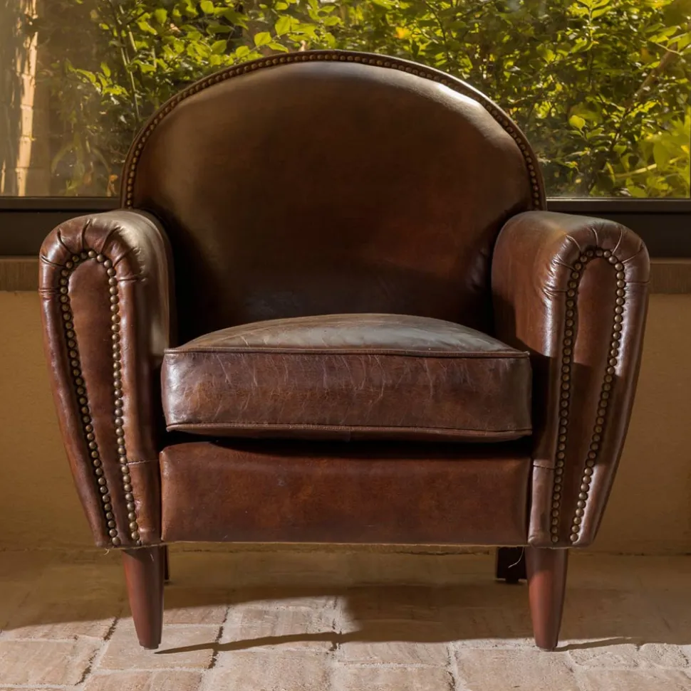 Poltrona per Interno in Cuoio Vintage Effetto Invecchiato Dark Brown - Timbro