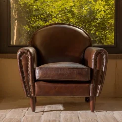 Poltrona per Interno in Cuoio Vintage Effetto Invecchiato Dark Brown - Timbro