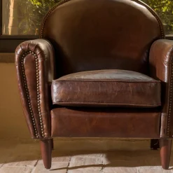 Poltrona per Interno in Cuoio Vintage Effetto Invecchiato Dark Brown - Timbro