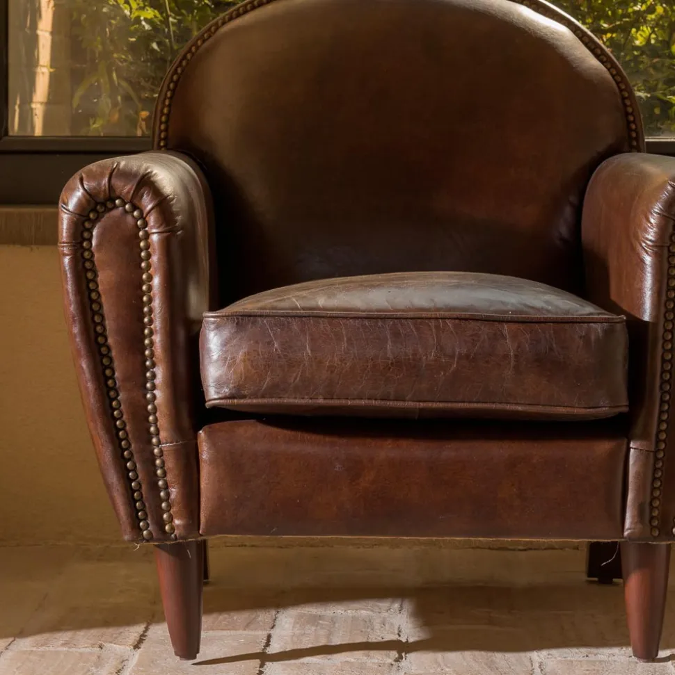 Poltrona per Interno in Cuoio Vintage Effetto Invecchiato Dark Brown - Timbro