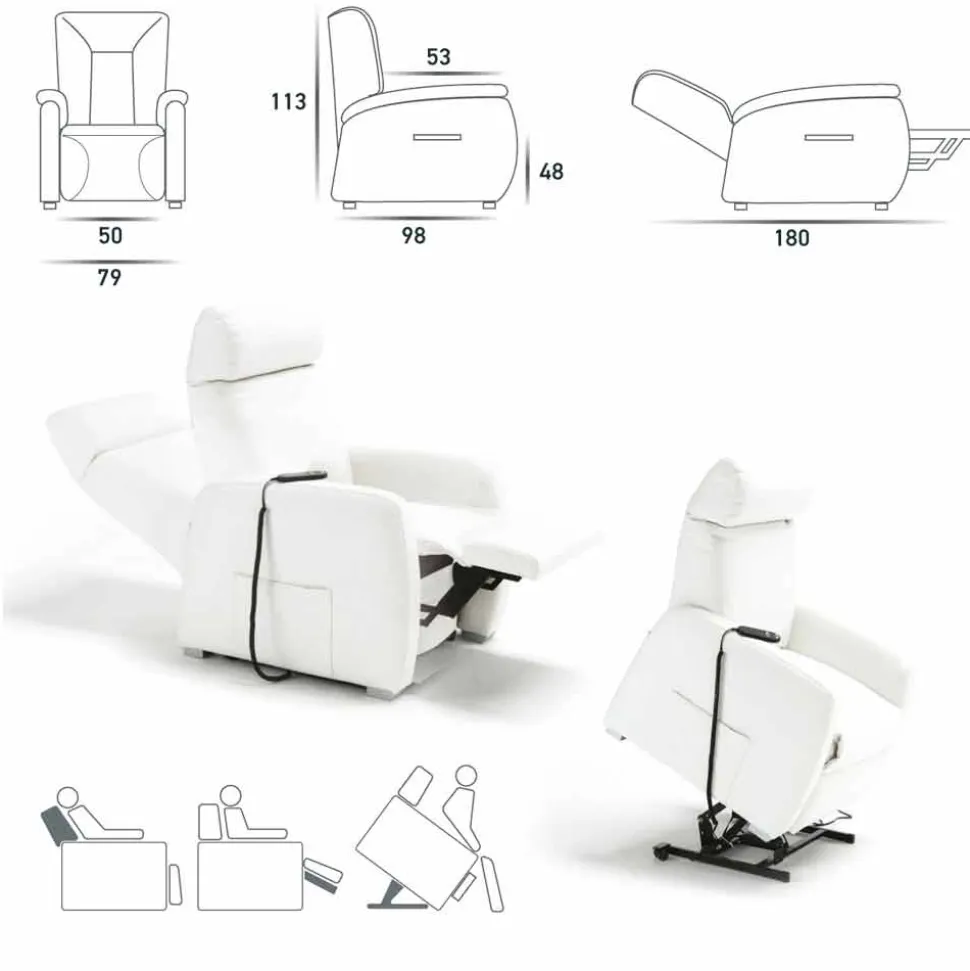 Poltrona relax alzapersona a 2 motori di design Rosa, made in Italy