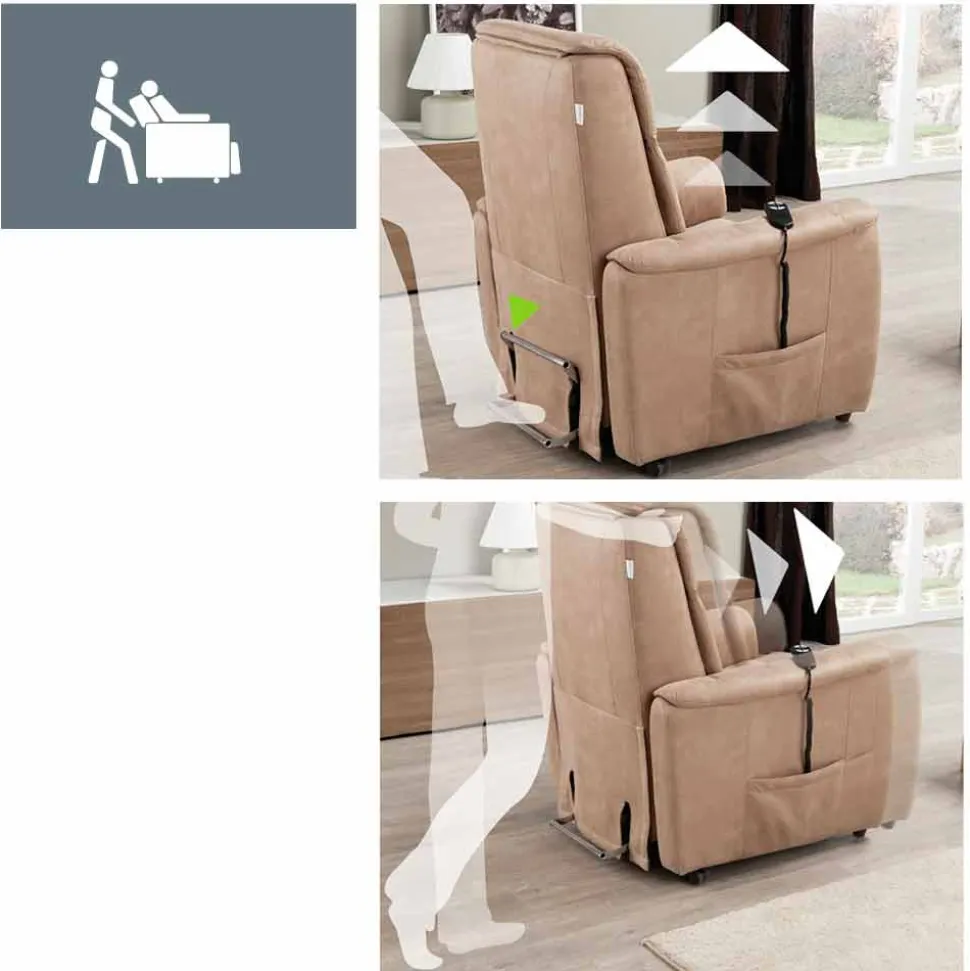 Poltrona relax alzapersona di design Via Firenze 2 motori, realizzata in Italia