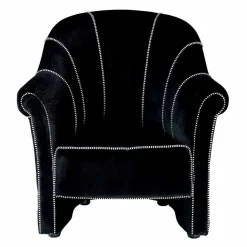 Poltrona Salotto in Velluto Nero con Cuciture a Contrasto Made in Italy - Caster