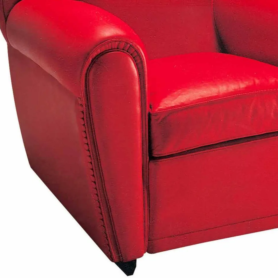 Poltrona Salotto Rivestita in Pelle con Piedini in Legno Made in Italy - Pegolo