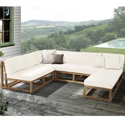 Poltroncina Angolare da Esterno in Teak Naturale e Cuscini - Circe