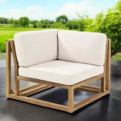 Poltroncina Angolare da Esterno in Teak Naturale e Cuscini - Circe