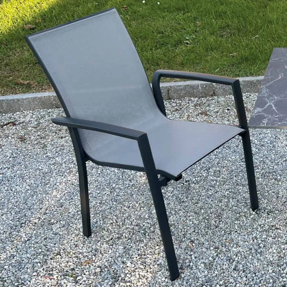 Poltroncina da Esterno Impilabile in Alluminio e Textilene - Mira