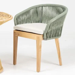 Poltroncina da Esterno in Teak ed Intreccio in Polietilene con Cuscino - Jhon