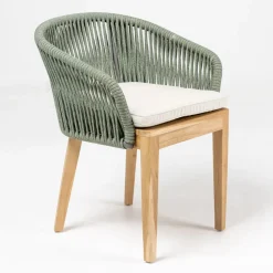 Poltroncina da Esterno in Teak ed Intreccio in Polietilene con Cuscino - Jhon