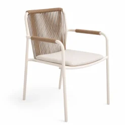 Poltroncina da Esterno Realizzata in Alluminio Beige e Corda Terra - Luxe