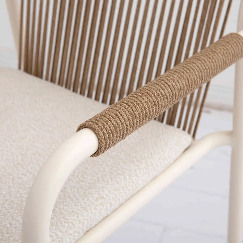 Poltroncina da Esterno Realizzata in Alluminio Beige e Corda Terra - Luxe