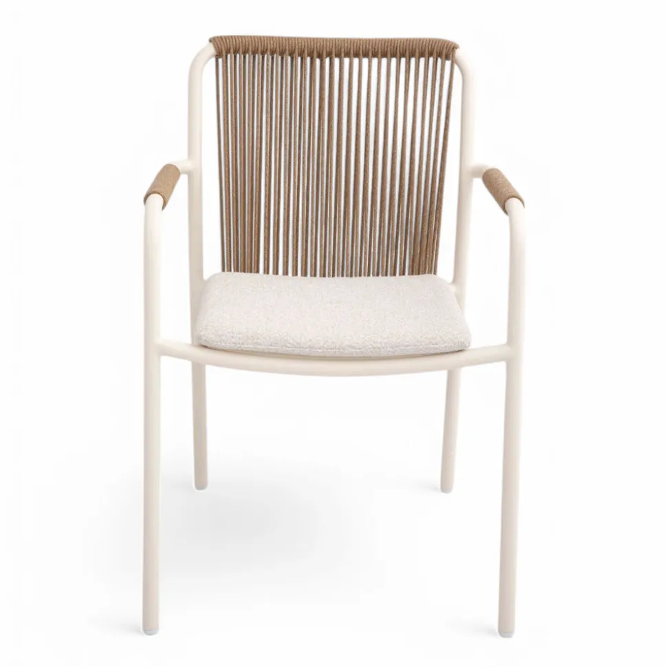 Poltroncina da Esterno Realizzata in Alluminio Beige e Corda Terra - Luxe