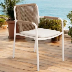 Poltroncina da Esterno Realizzata in Alluminio Beige e Corda Terra - Luxe