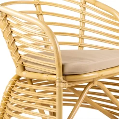 Poltroncina da Giardino in Rattan Naturale, Cuscino Incluso, – Torvi