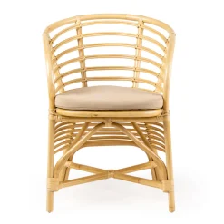 Poltroncina da Giardino in Rattan Naturale, Cuscino Incluso, – Torvi