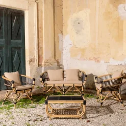 Poltroncina da Giardino in Rattan Naturale con Cuscini Inclusi – Catelyn