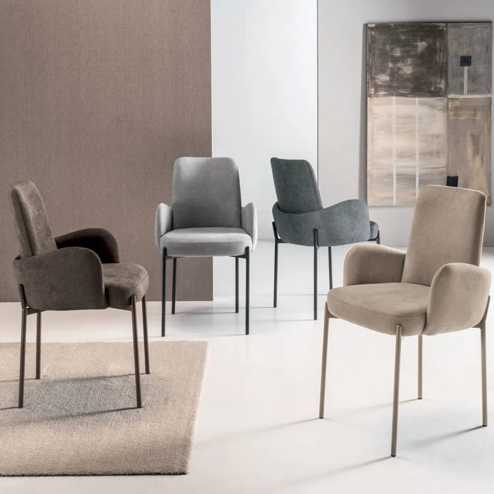 4 Poltroncine in Tessuto Colorato e Struttura in Metallo Verniciato - Lamberta