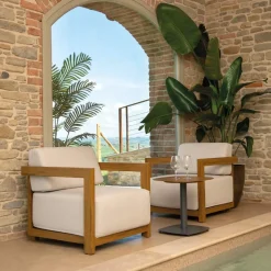 2 Poltrone con Tavolino in Alluminio con Trasferimento Termico Effetto Legno - Camper