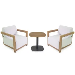 2 Poltrone con Tavolino in Alluminio con Trasferimento Termico Effetto Legno - Camper
