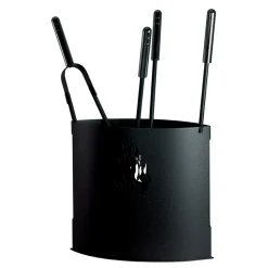 Porta Attrezzi per il Camino in Metallo con 4 Accessori Made in Italy - Canarino