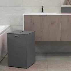Portabiancheria in cuoio a base quadrata David, made in Italy