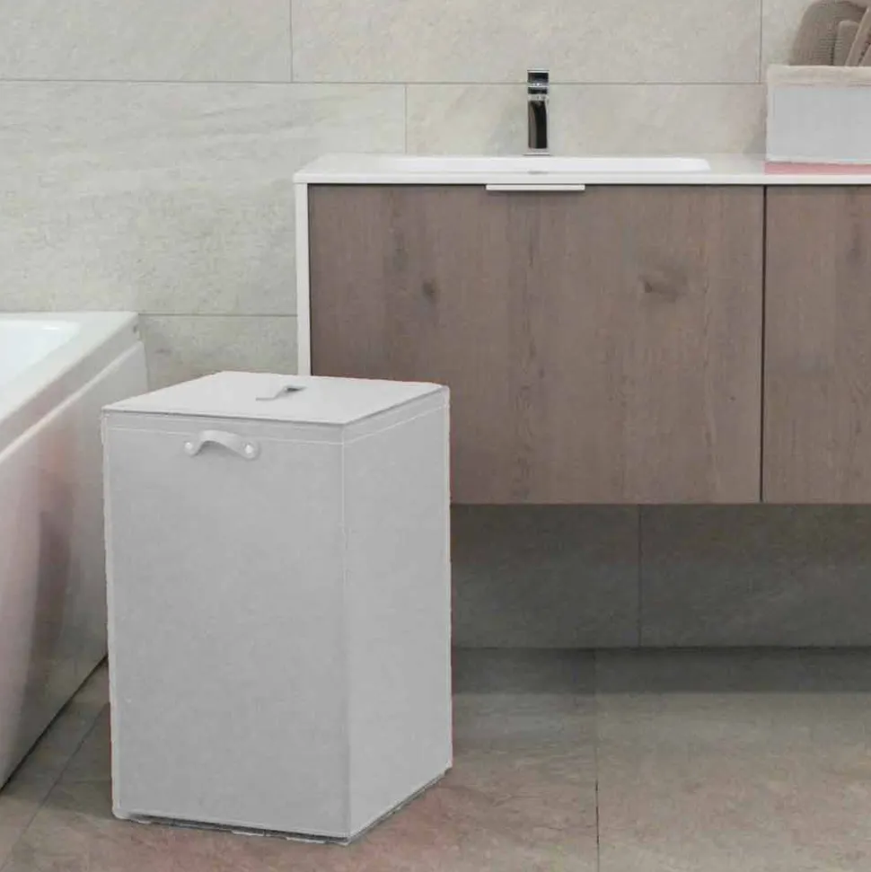 Portabiancheria in cuoio a base quadrata David, made in Italy