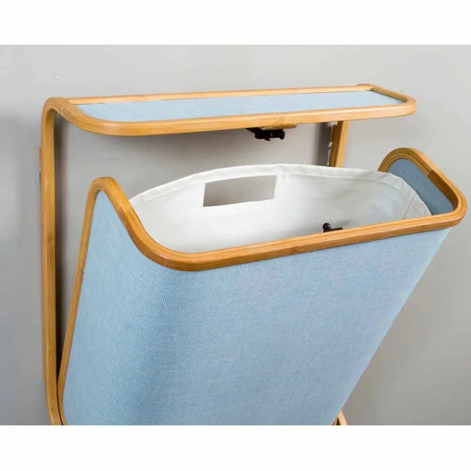 Portabiancheria moderno a parete in tessuto Navy e bamboo Valenza