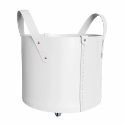 Portalegna cilindrico in cuoio rigenerato con ruote Tonda Firestyle
