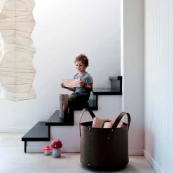 Portalegna cilindrico in cuoio rigenerato con ruote Tonda Firestyle