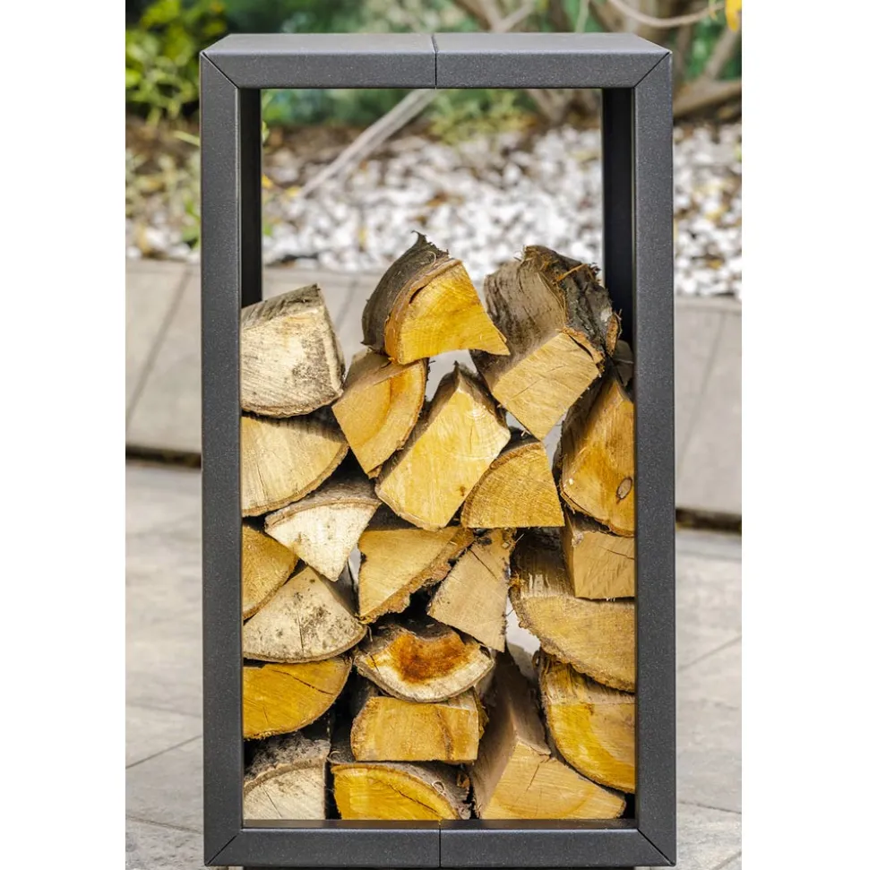 Portalegna da Esterno o Interno di Design, Nero o Corten 45x45xH70 cm - Riviera
