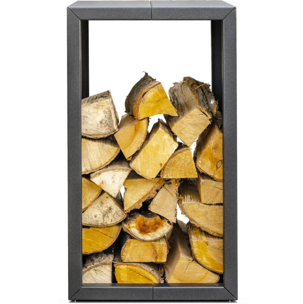 Portalegna da Esterno o Interno di Design, Nero o Corten 45x45xH70 cm - Riviera