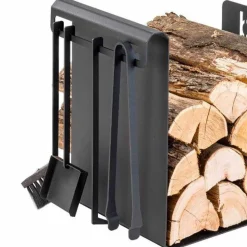 Portalegna da Interno in Acciaio Nero con 4 Attrezzi Made in Italy - Phebe