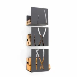 Portalegna da Muro Design Moderno Decorato in Acciaio Nero 3 Pezzi - Garigliano