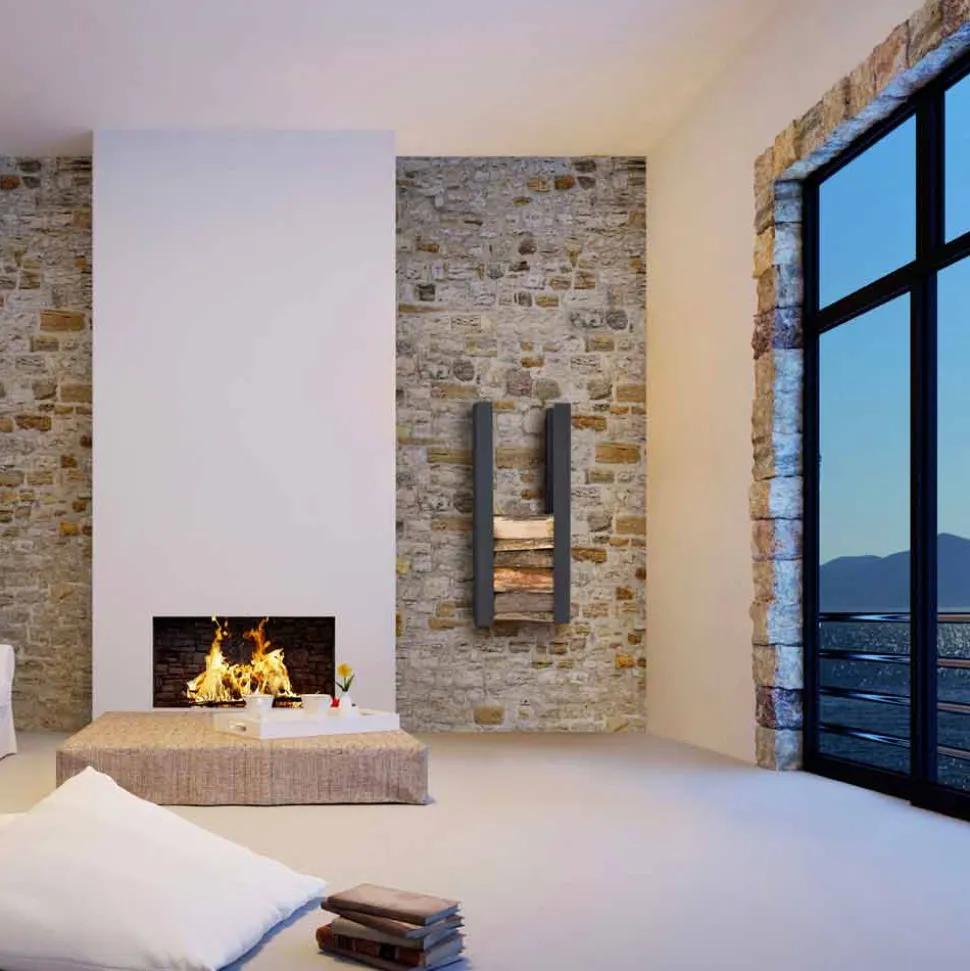 Portalegna da Terra/Muro in Acciaio Nero a Colonna di Design Moderno - Grecale