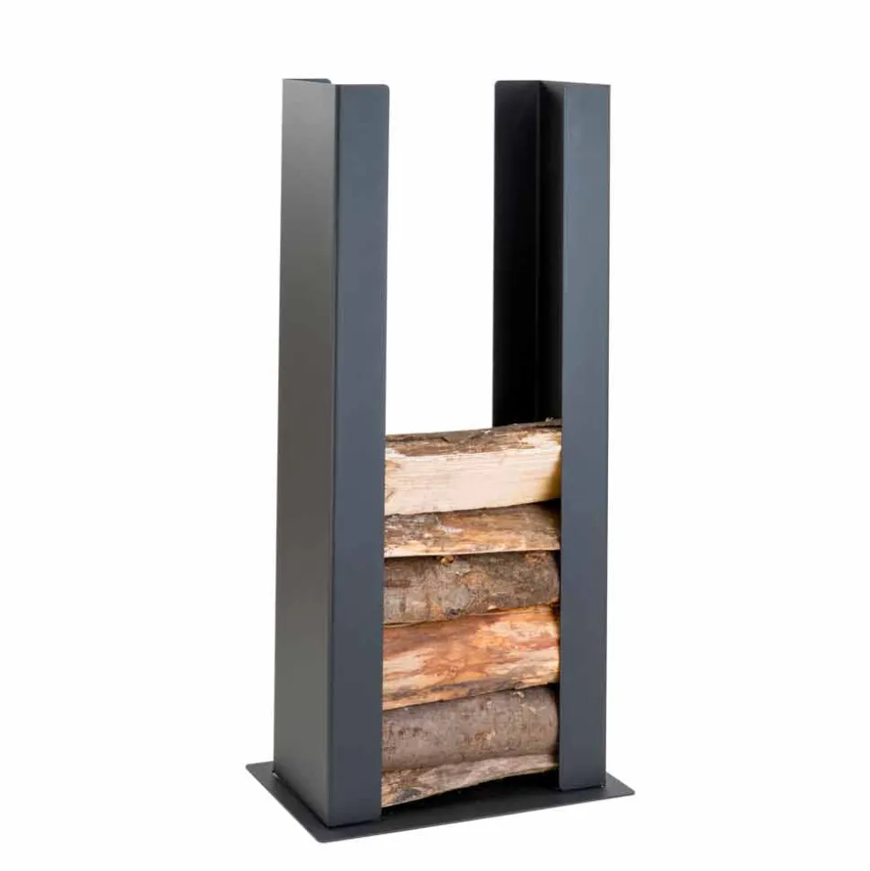 Portalegna da Terra/Muro in Acciaio Nero a Colonna di Design Moderno - Grecale