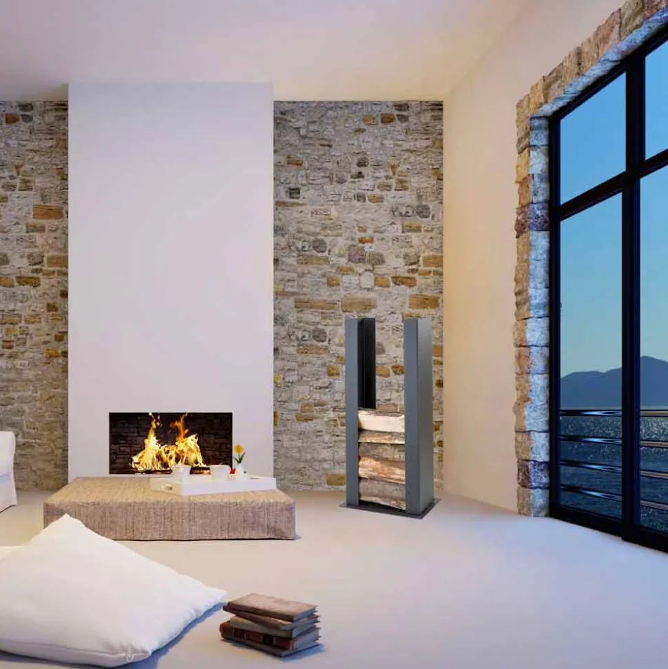 Portalegna da Terra/Muro in Acciaio Nero a Colonna di Design Moderno - Grecale