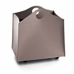 Portalegna di design in cuoio antracite con ruote WoodBag