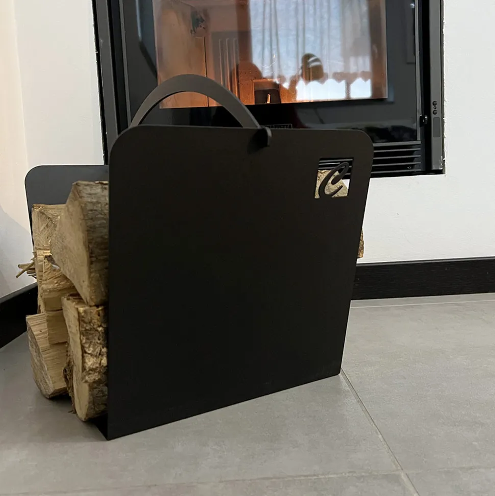 Portalegna di Design Moderno da Interno in Acciaio Nero Made in Italy - Libeccio
