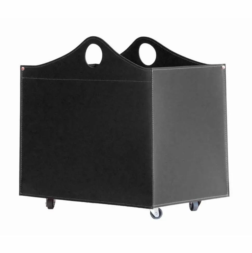 Portalegna in cuoio rigenerato con ruote WoodBag made in Italy