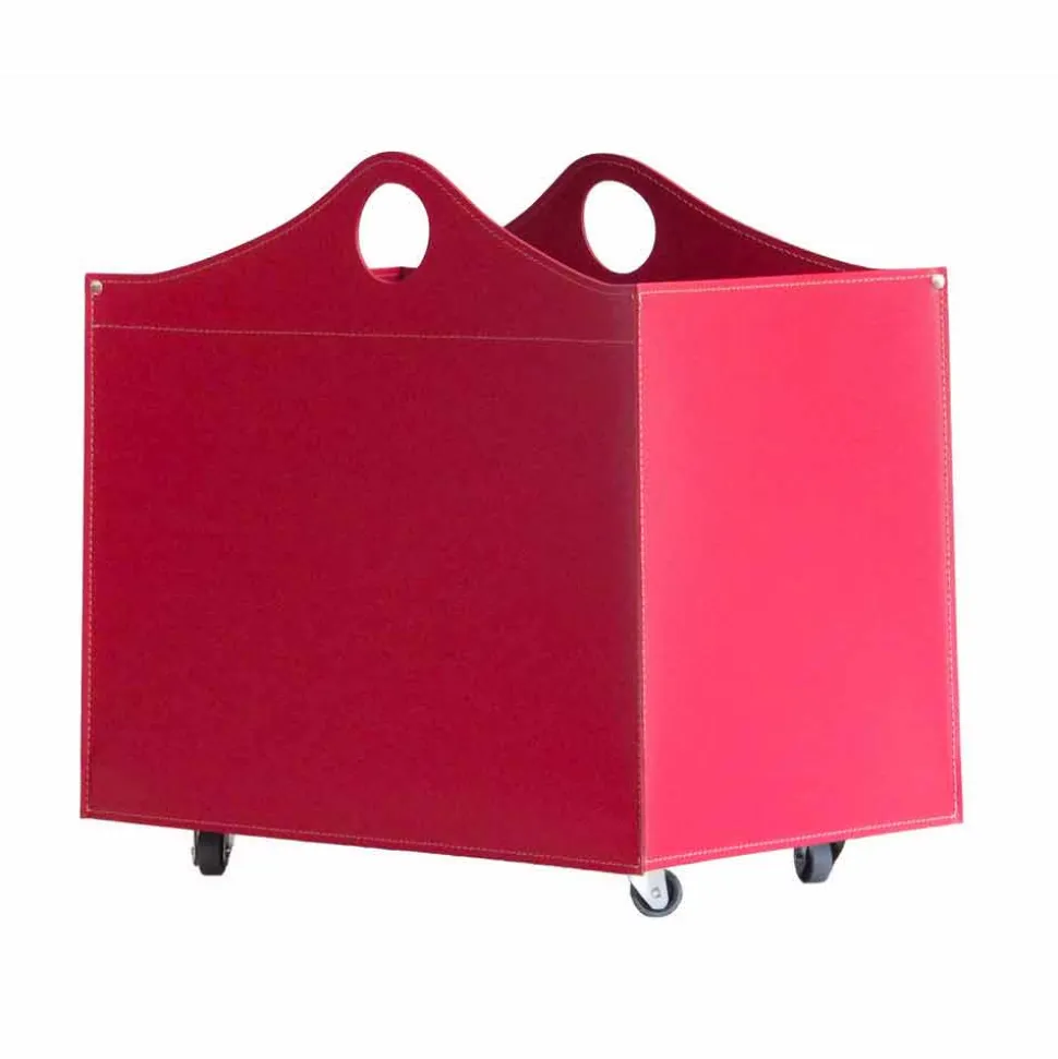 Portalegna in cuoio rigenerato con ruote WoodBag made in Italy