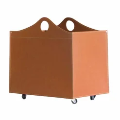 Portalegna in cuoio rigenerato con ruote WoodBag made in Italy