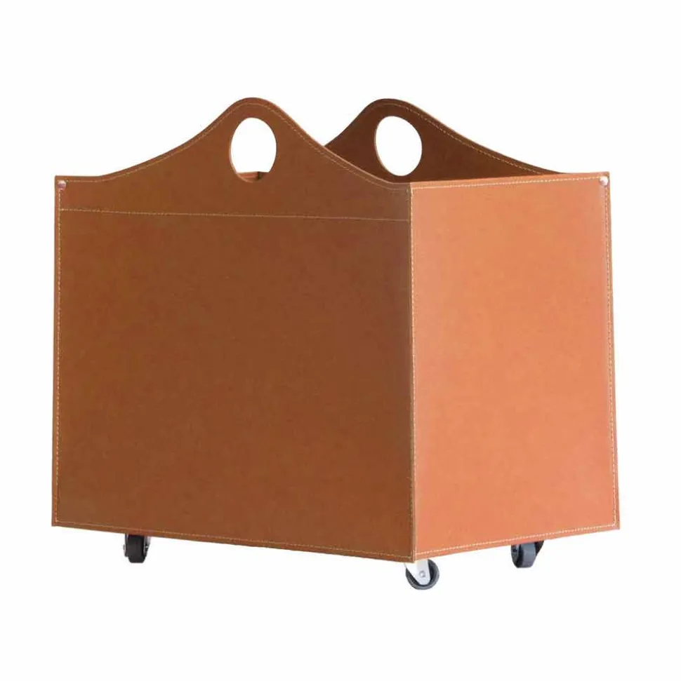 Portalegna in cuoio rigenerato con ruote WoodBag made in Italy