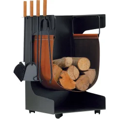 Portalegna in Ecopelle e Metallo con 4 Accessori Made in Italy - Cammello