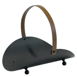 Portalegna in Metallo Nero con Manico in Pelle Made in Italy - Antilope