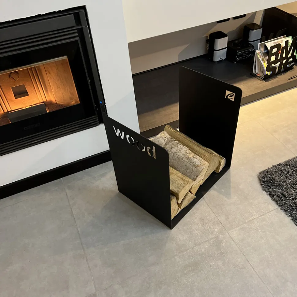 Portalegna Moderno in Acciaio Nero Design Minimale con Incisione - Altano