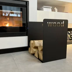 Portalegna Moderno in Acciaio Nero Design Minimale con Incisione - Altano