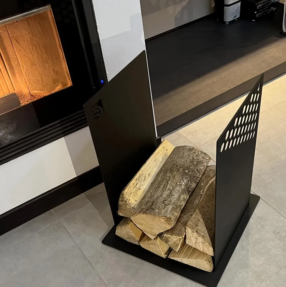 Portalegna Moderno per Camino in Acciaio Nero da Interno di Design - Scirocco